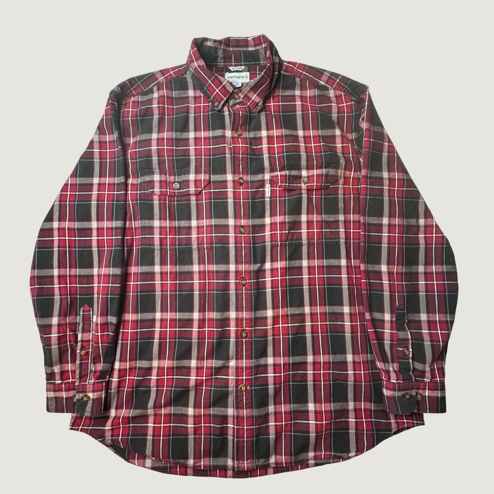 Carhartt Shirt Mens XL Relaxed Fit 101756 001 Red Black Plaid Button Down